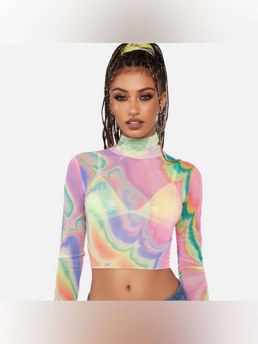 AFRM Abstract multi marble Micaela long sleeve mesh top size M